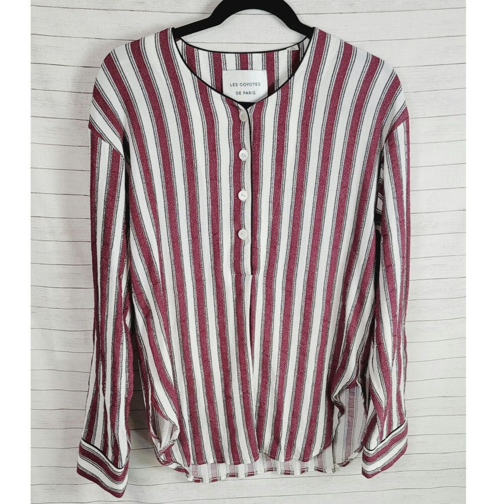 LES COYOTES DE PARIS LANU STRIPE BUTTON UP BLOUSE, sz 36/Small